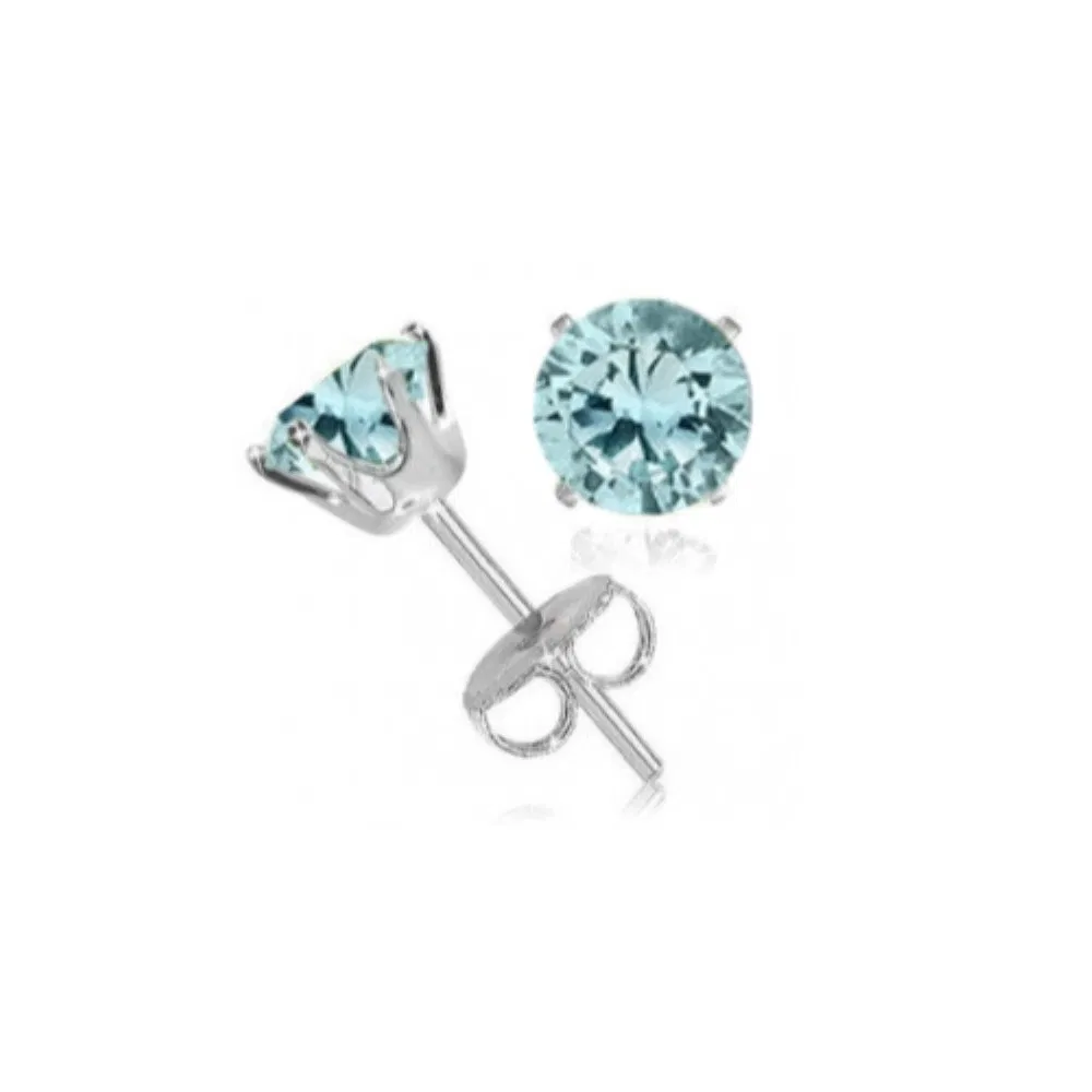 Sterling Silber 1,5 ct Aquamarine CZ Stud Ohrringe, 5mm