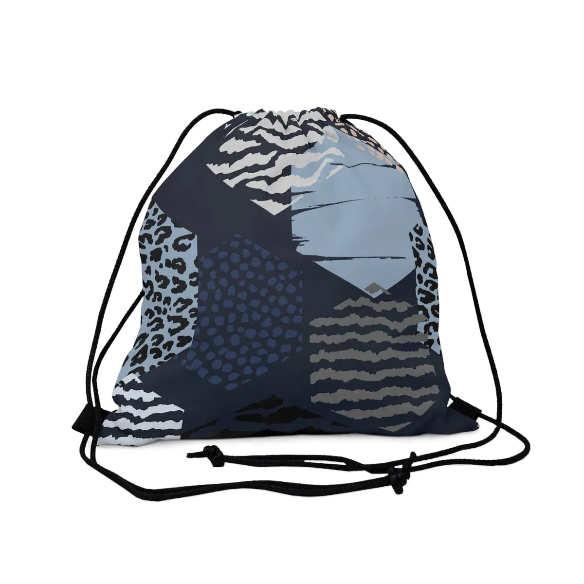 Drawstring Tasche, Blau Grau Weiß Hexagon Print