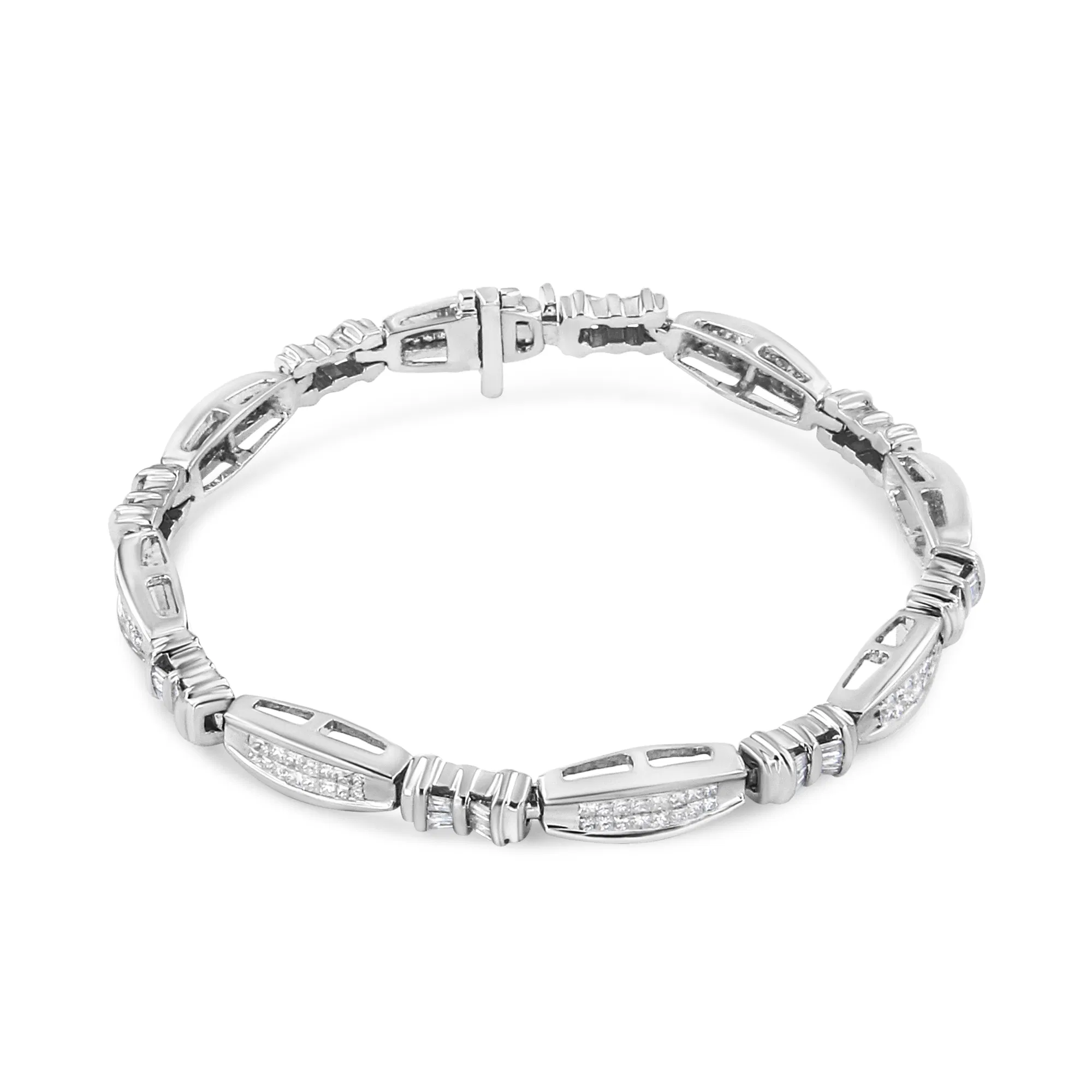 14 Karat Weißgold Round And Baguette Cut Diamant Armband (2 cttw, H-I Farbe, SI2 - I1 Klarheit)