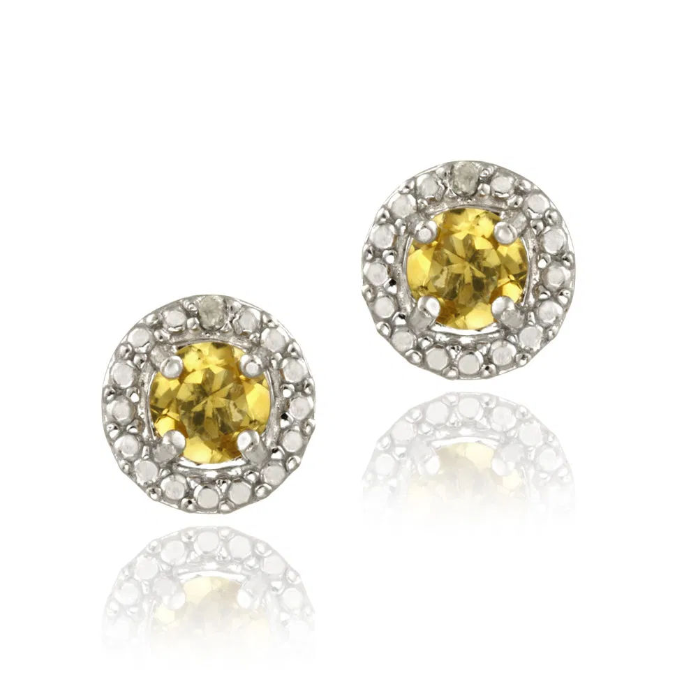 Sterling Silber Citrine & Diamond Accent Stud Earrings