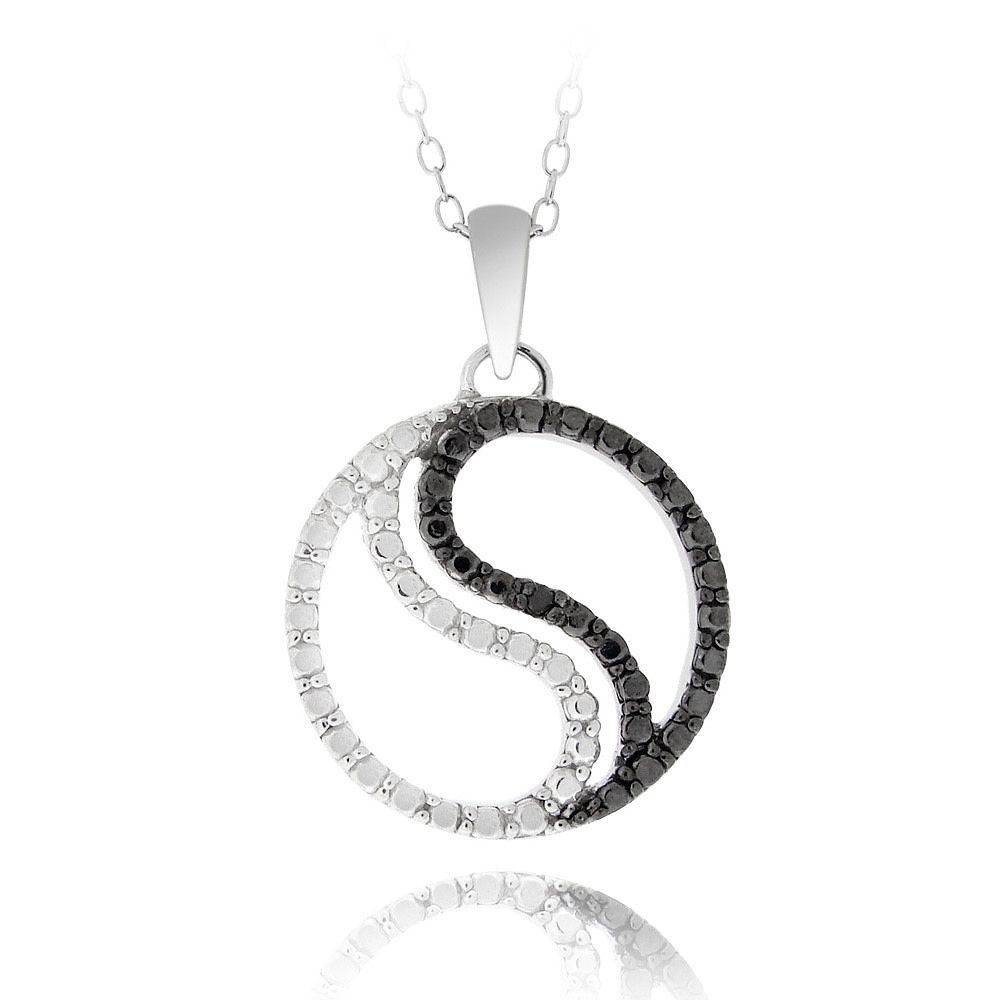 Schwarzer Diamant Akzent Yin Yan Halskette in Sterling Silber