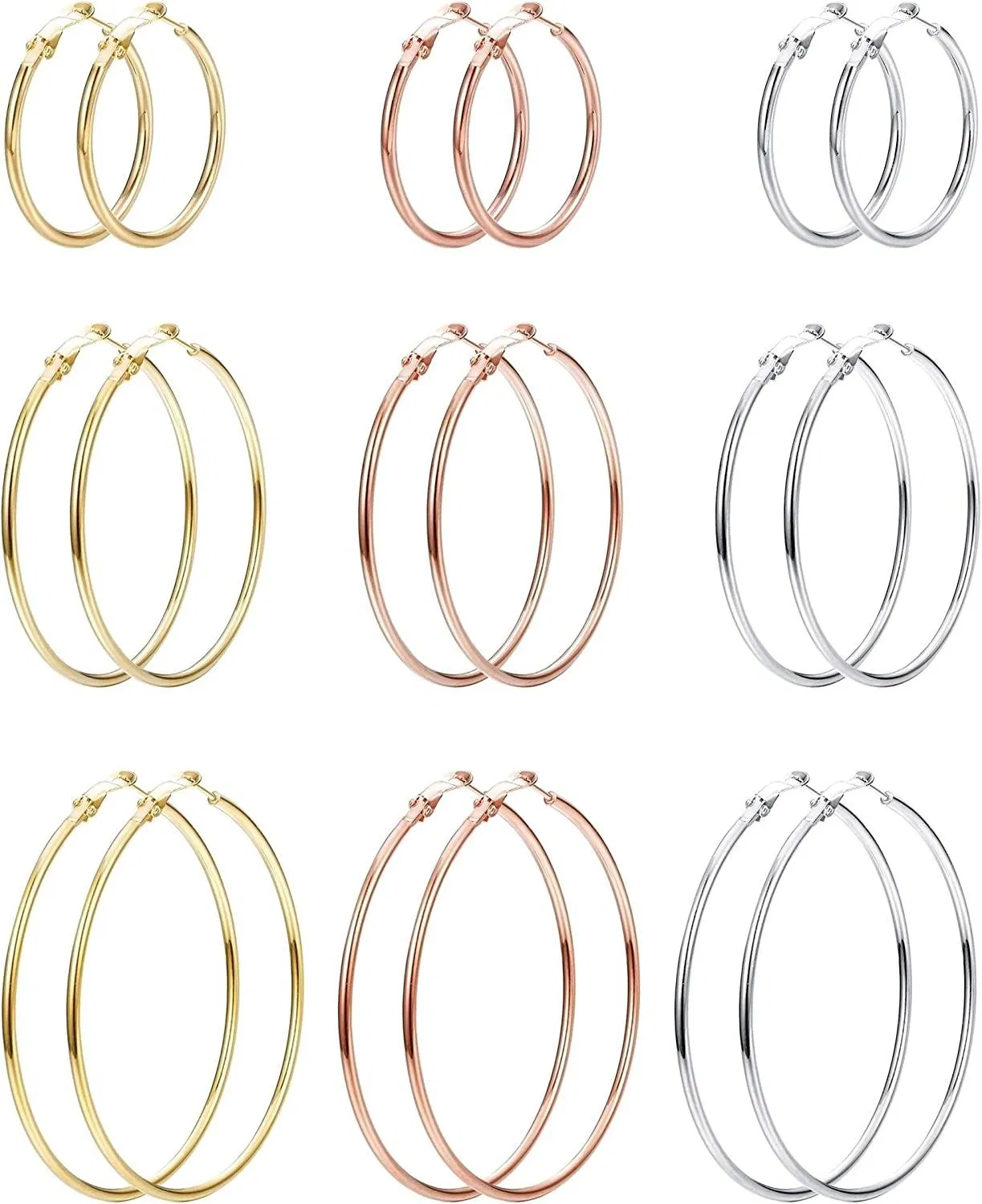 9 Paare Edelgold Hoop Ohrringe für Frauen große große Schleifen goldplatte Ohrringe Chic Mode 30mm - 50mm