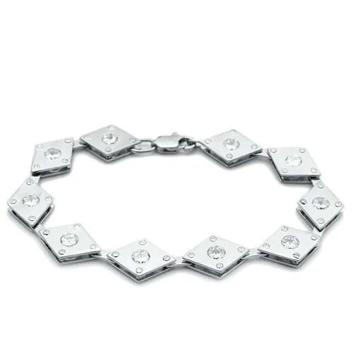 LO2006 - Matte Rhodium & Rhodium Brass Armband mit AAA-Klasse CZ in Clear