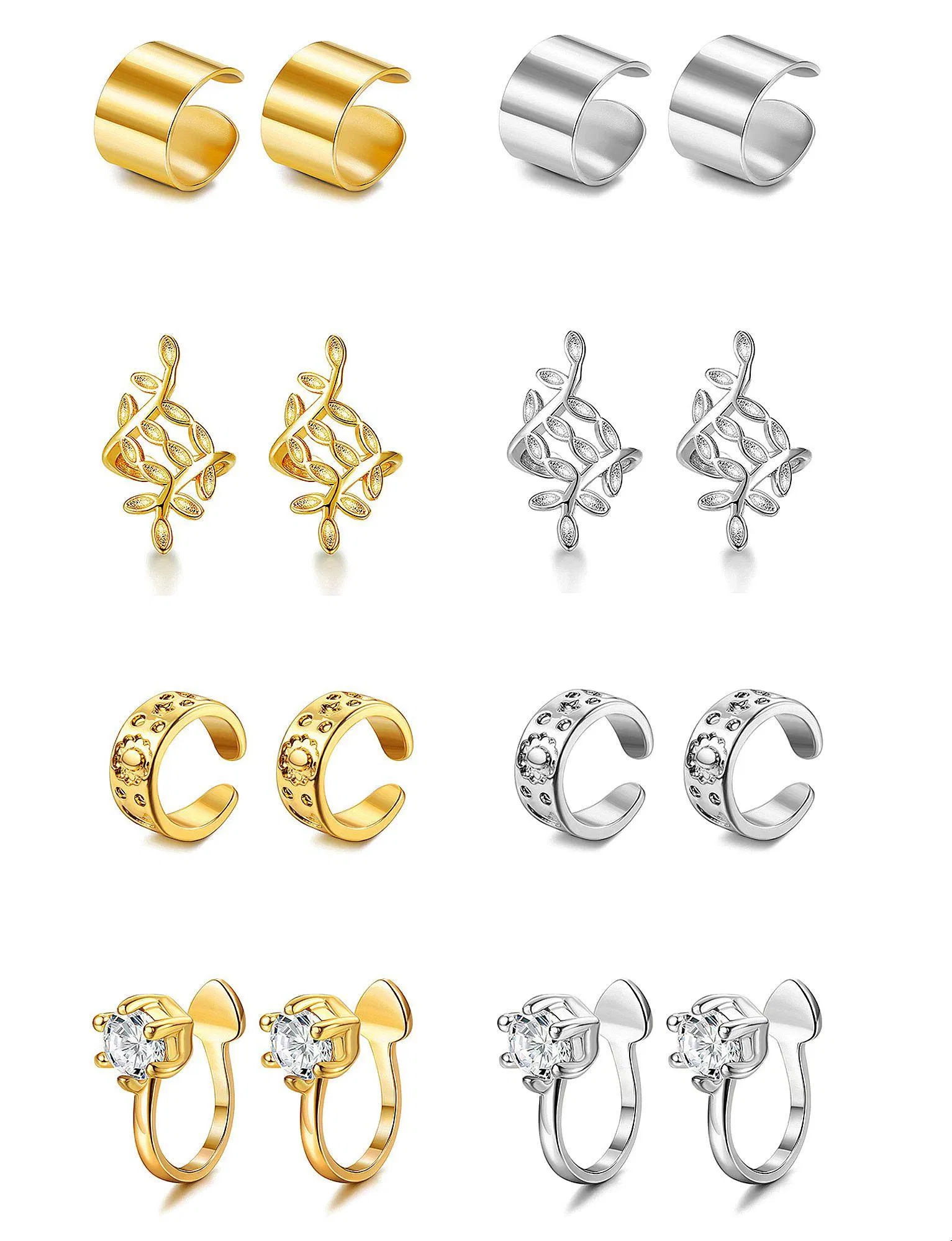 8Paare Knorpel Ohr Manschette für Frauen Mädchen Männer 316l Edelstahl Clip auf nicht durchbohrten Manschette Fake Ohrringe Helix Knorpel kleine Hoop Manschette Ohrringe Wraps Gold Silber