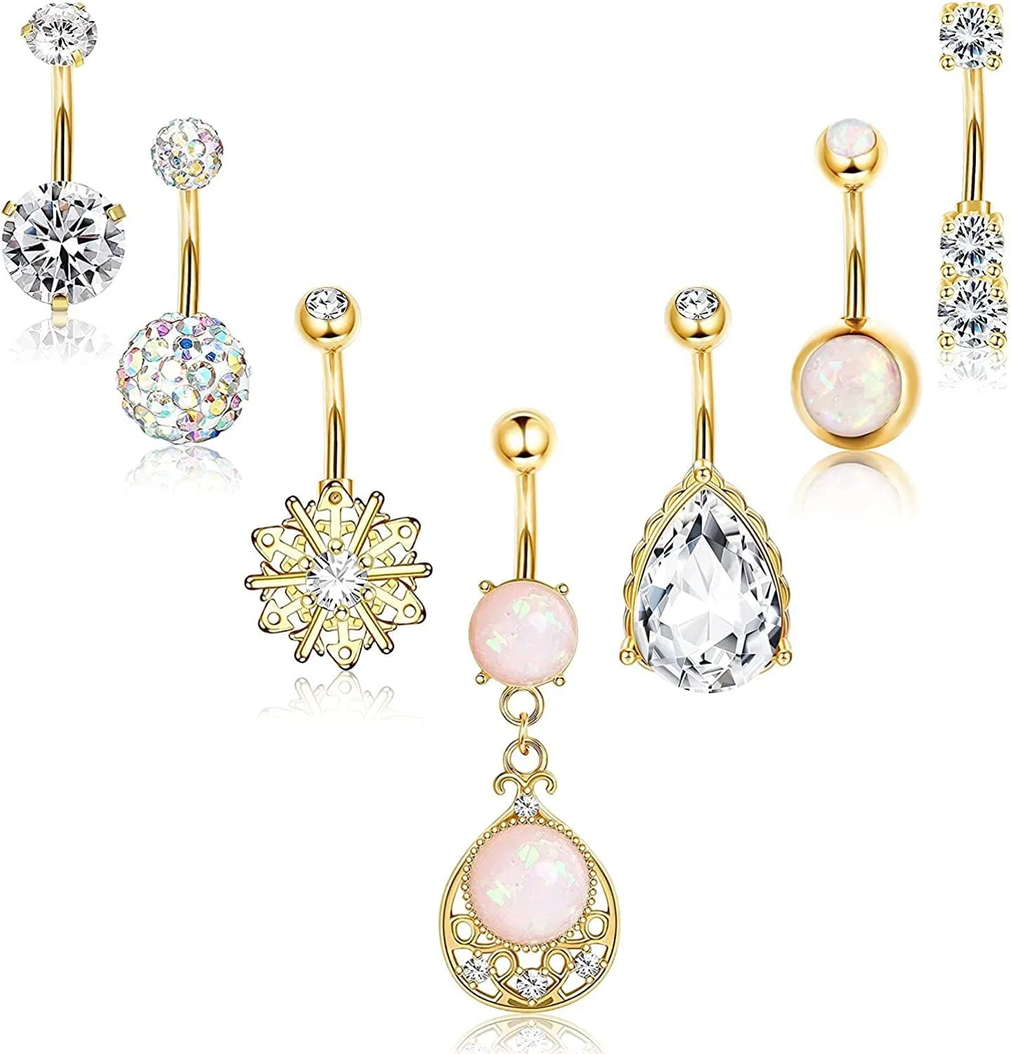7 Stück 14G Bauchknopf Bars Chirurgische Edelstahl Nabel Ringe Zirkonia Ball Helix Piercing Opal Nabel Ringe Bauch Piercing für Frauen