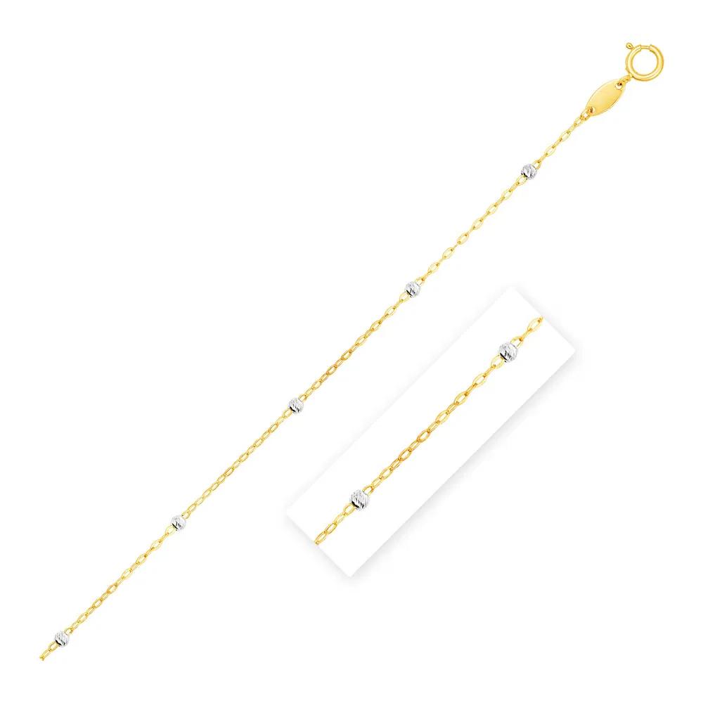 Diamond Cut Bead Links Anhängerkette in 14 Karat Zwei-Ton - Gold (3,5 mm)