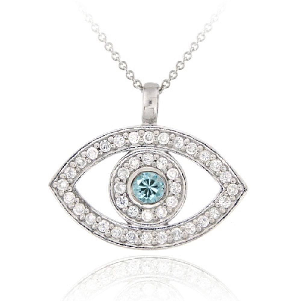 Sterling Silber Aquamarine & Clear CZ Evil Eye Anhänger