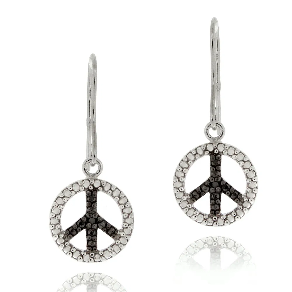 Sterling Silber Schwarz Diamant Akzent Frieden Hanging Ohrringe