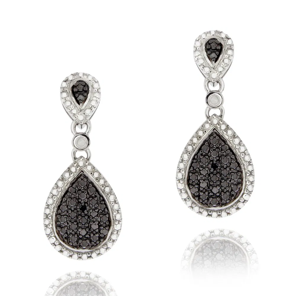 Sterling Silber Black Diamond Accent Teardrop Dangle Ohrringe