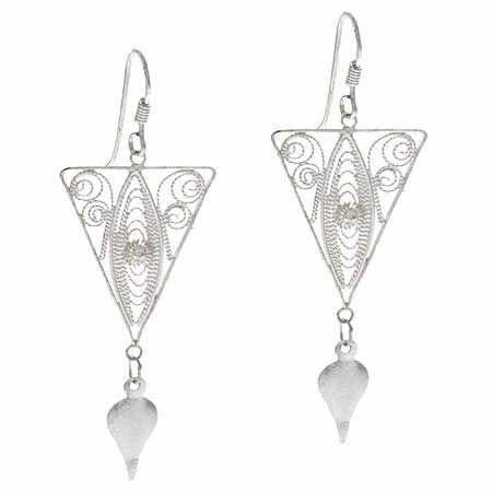 Sterling Silver Vintage Style Filigree Triangle Teardrop Dangle Ohrringe