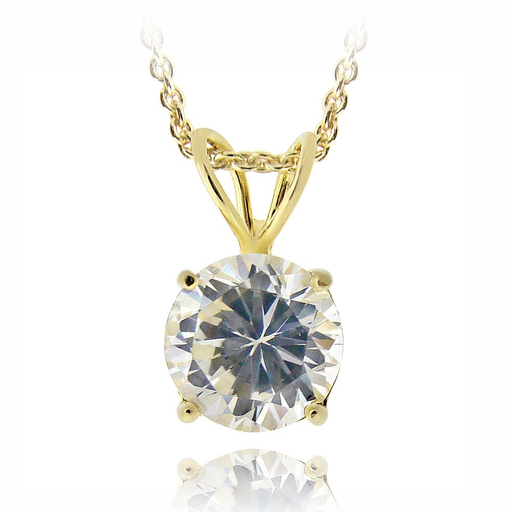 18 Karat Gold Plated 2,75ct CZ Round Solitaire Halskette, 9mm