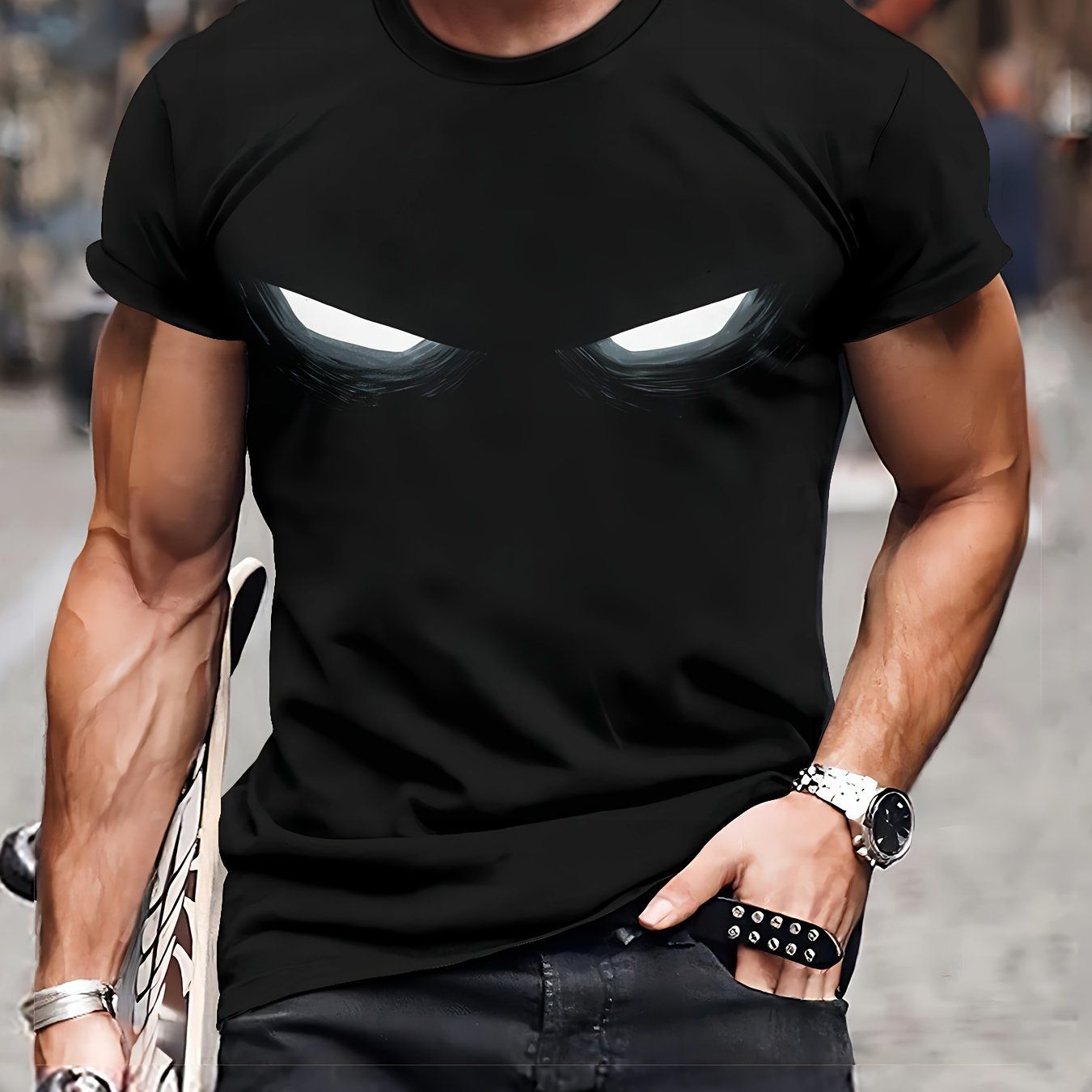 Männer Casual Round Neck T-Shirt mit 3D Glowing Eye Print