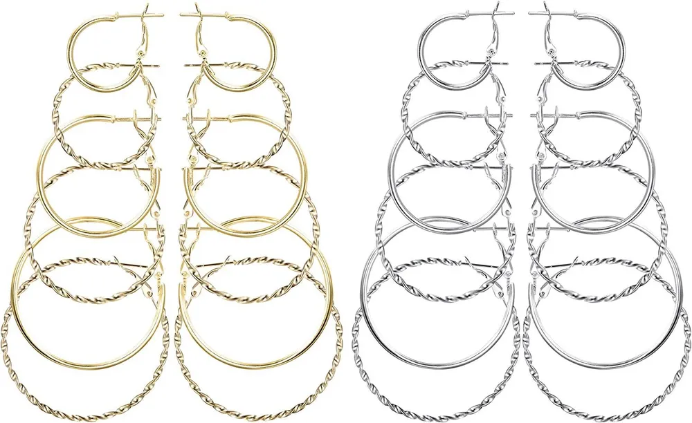 12 Paare 2,5 - 5cm Hoop Ohrringe Pack Twisted Round Hoop Ohrringe Set Loop Ohrringe für Frauen