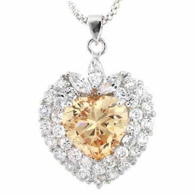 Sterling Silber Champagner & Clear CZ Herz Anhänger