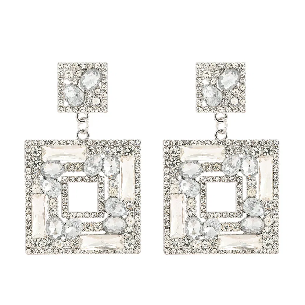 Große Platte Quadrat Rhinestone-Eincrusted Stud Ohrringe Trendy Mode Ornament