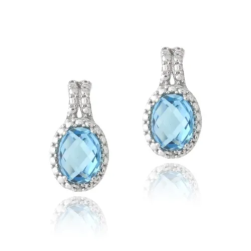Sterling Silber 3ct Schweizer Blau Topaz & Diamant Akzent Oval Drop Ohrringe