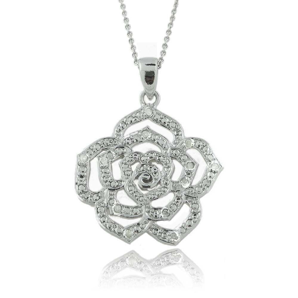 Sterling Silber 1 / 8ct Diamanten Rose Blumen Halskette
