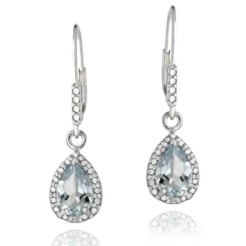 Sterling Silver 3ct Blue Topaz & Diamond Accent Teardrop Leverback Ohrringe
