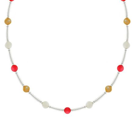Sterling Silber Mutter von Perlen, Bambus & Pink Coral Bar und Perlen Halskette