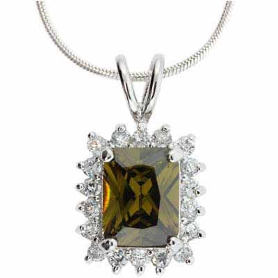 Sterling Silber Olivengrün und Clear CZ Quadrat Anhänger