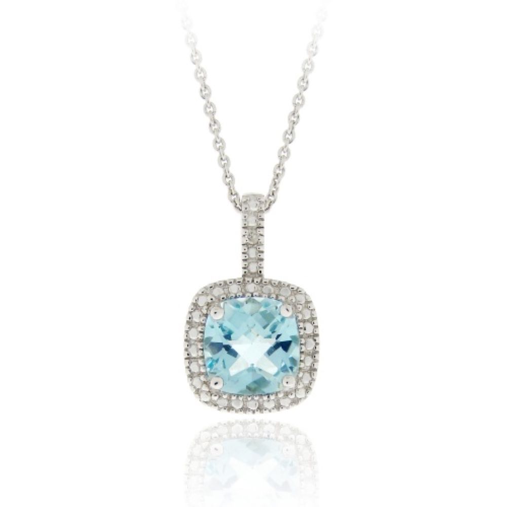 Sterling Silber Blau Topaz & Diamant Akzent Quadrat Anhänger