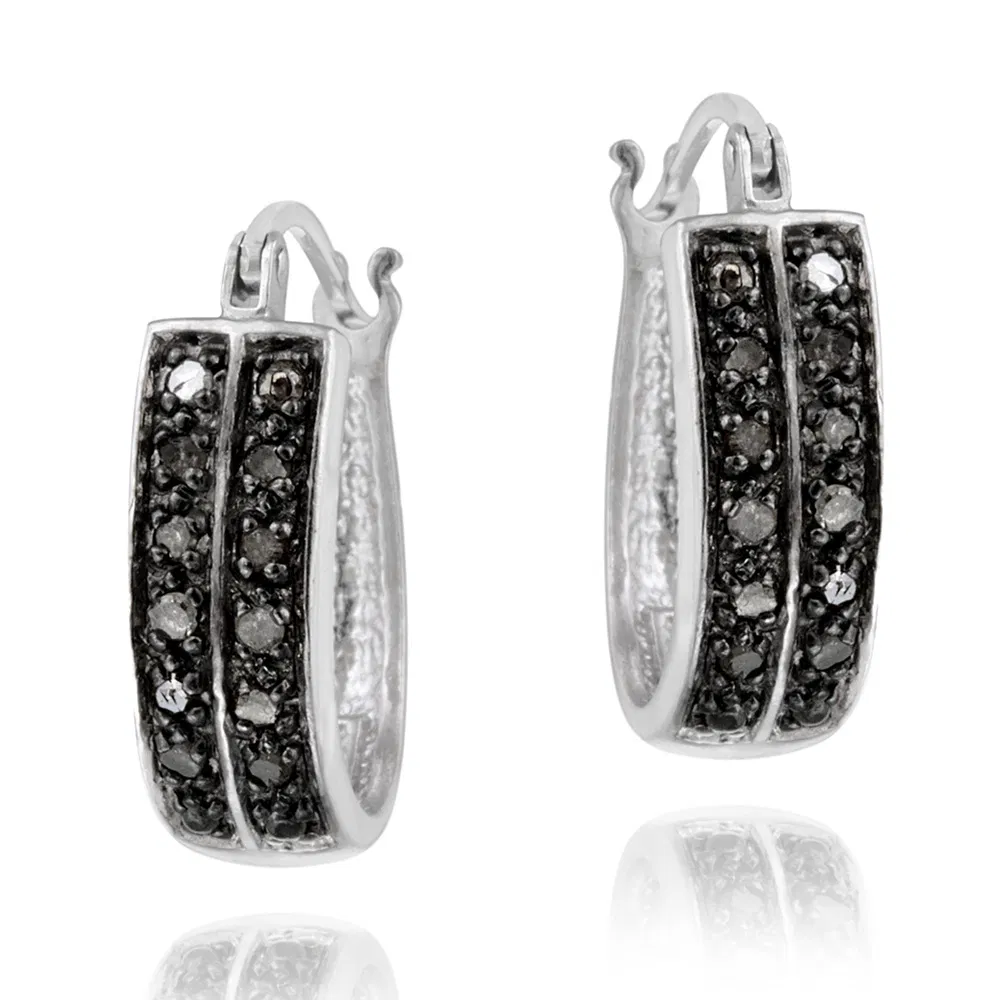 Sterling Silber 1 / 4ct Schwarzer Diamant 18mm Oval Hoop Ohrring