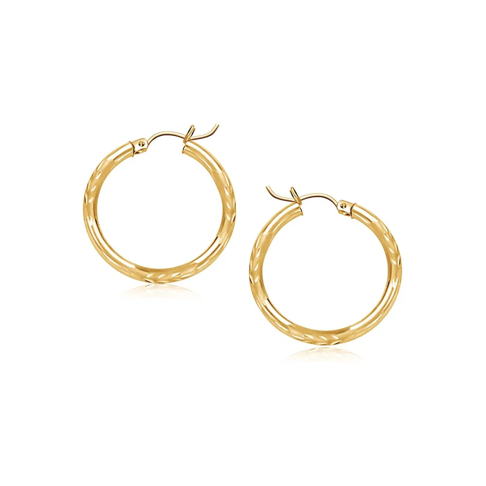 14 Karat Gelbgold Fancy Diamond Cut Slender Small Hoop Ohrringe (2x15mm)