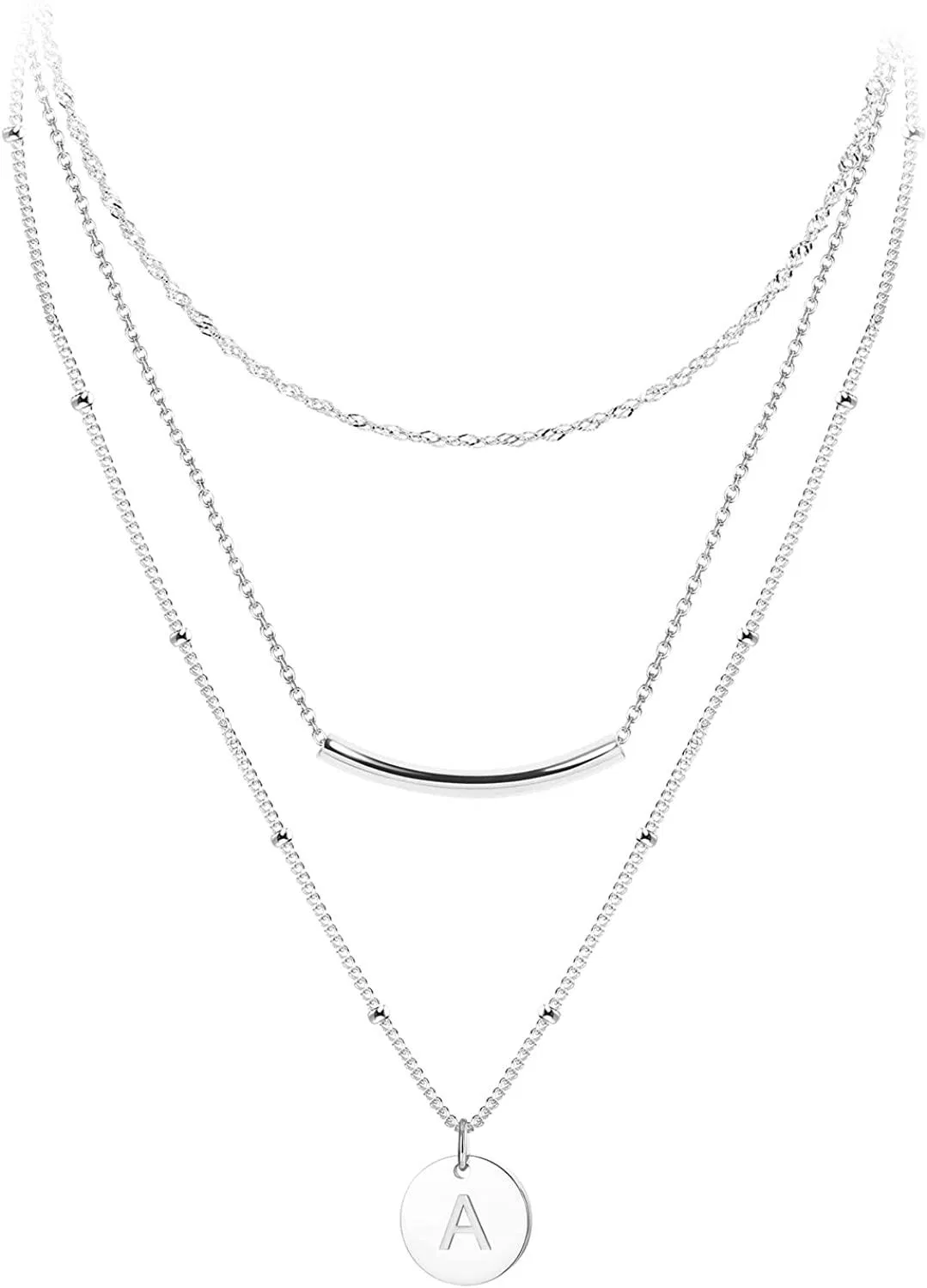 3Pcs Brief Anhänger Halskette Dainty Layered Coin Kette für Frauen Edelstahl Personal Disc Gravur Hammered Name Choker Halskette Brief Geschenke