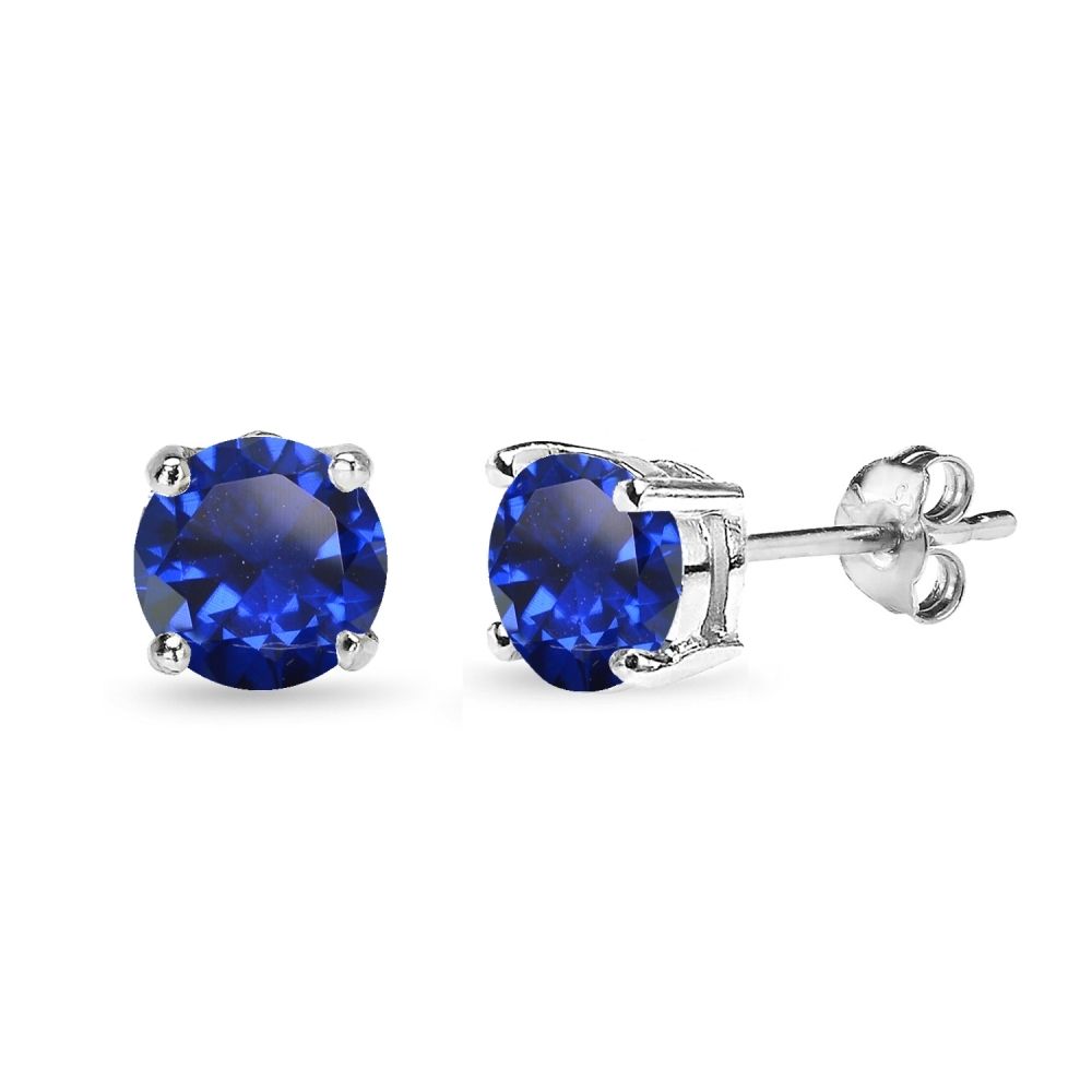 Sterling Silber geschaffen Blau Saphir 7mm Round-Cut Solitaire Stud Ohrringe