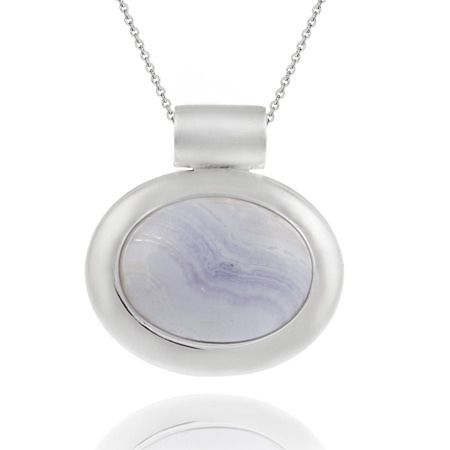 Sterling Silver Bold poliert Blue Lace Agate Slide / Pendent