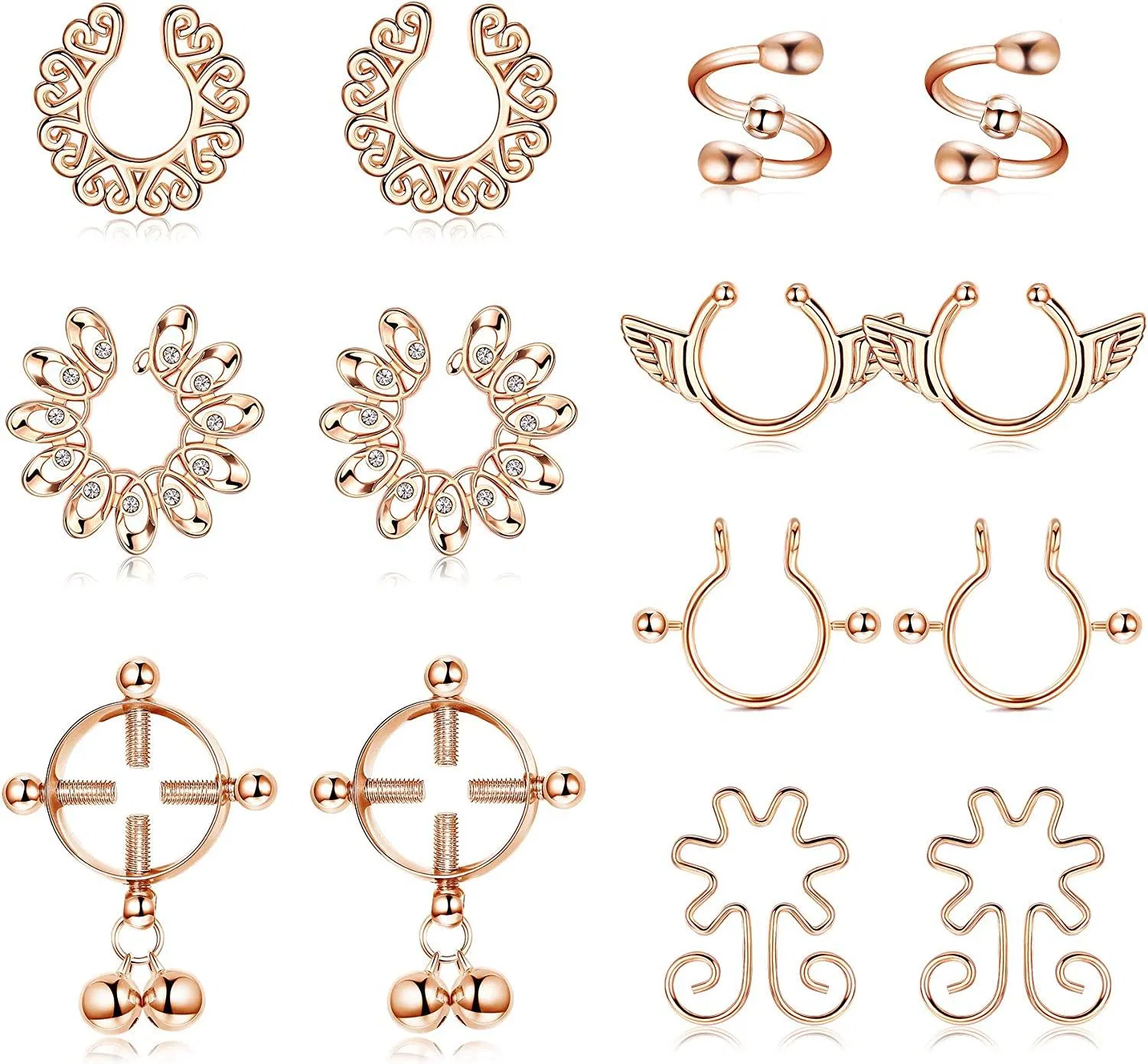 7 Paare gefälschte Nipple Ringe für Frauen Nicht-Piercing verstellbare Nipple Clamps Süße gefälschte Nipplerings Faux Body Piercing Schmuck