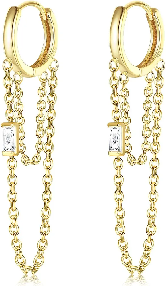 925 Sterling Silver Chain Hoop Ohrringe 18K Gold Plated Threader Dangle Ohrringe Knorpel Helix Huggie Cuff Ohrringe für Frauen
