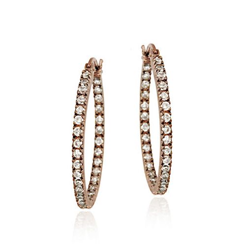 18 Karat Rose Gold über Silber 27mm Inside Out CZ Oval Hoop Ohrringe