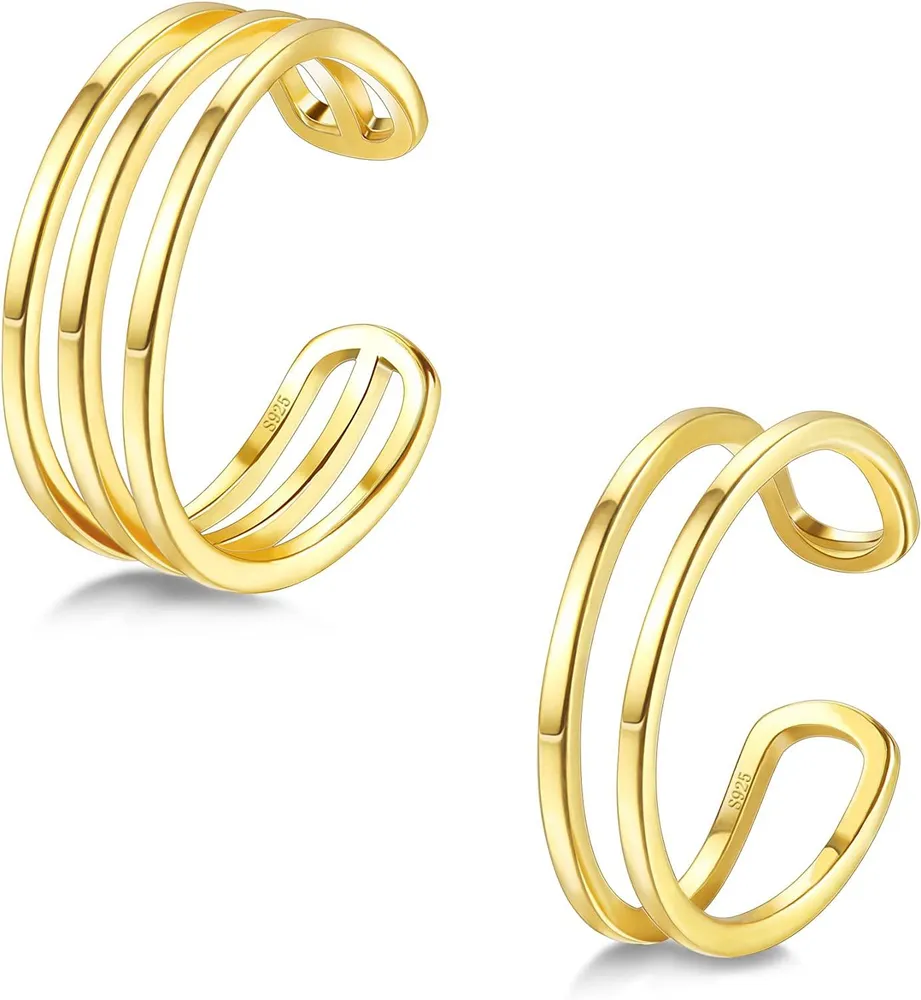2pcs 925 Sterling Silber Minimalist Open Rings Einstellbare einfache Band Linie Ring Stackbare Daumen Knuckle Hypoallergene Ringe für Frauen Männer Größe 7