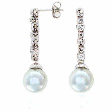 Sterling Silber Simulierte Diamanten CZ Glas Simulierte Pearl Drop Braut / Hochzeit Ohrringe