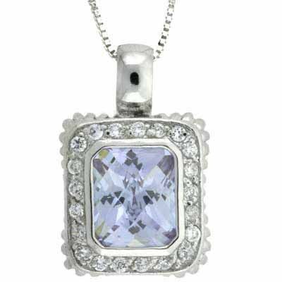 Sterling Silber Lavendel & Clear CZ Square Anhänger