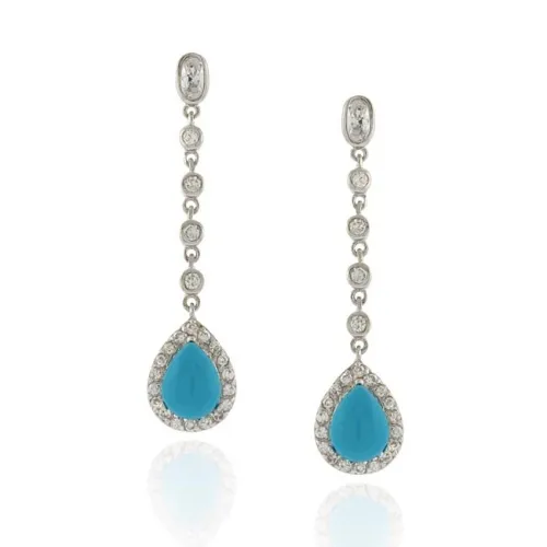 Sterling Silber CZ Türkis Teardrop Dangle Ohrringe