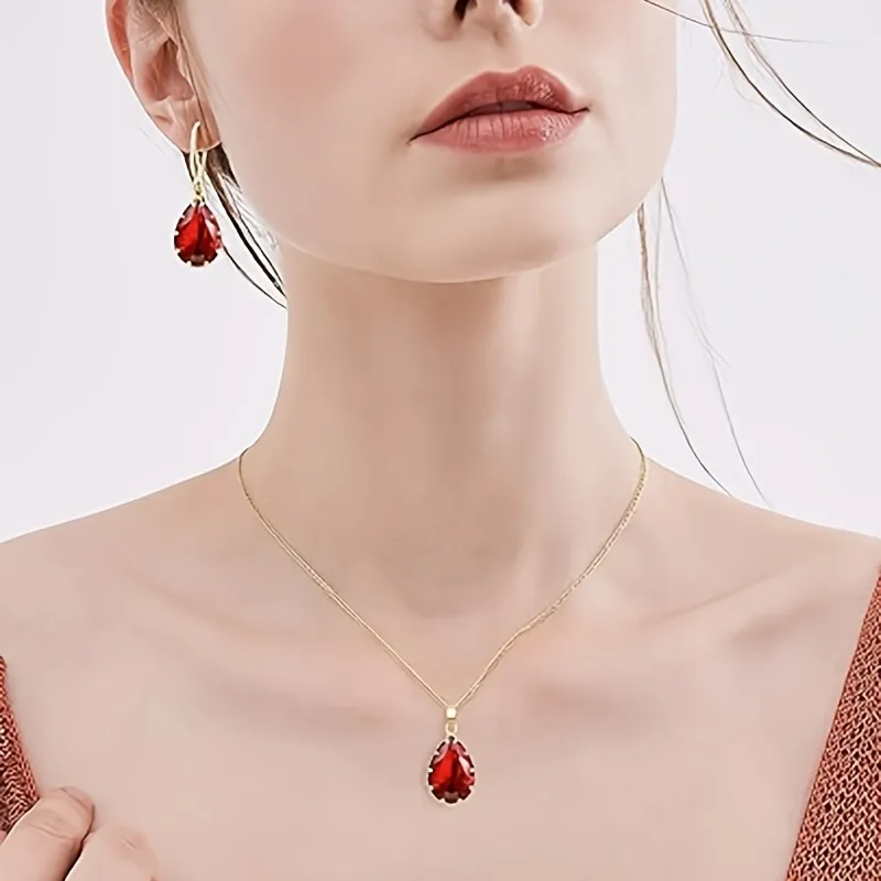 Damen Kristallschmuck-Set, simulierte Diamant-Hänger - Halskette, Rhinestone-Hänger - Ohrringe, Geburtsstein Kubik-Zirkonium - Übereinstimmung Hochzeitsschmuck, 14 Karat Gold / Rosegold / Silber