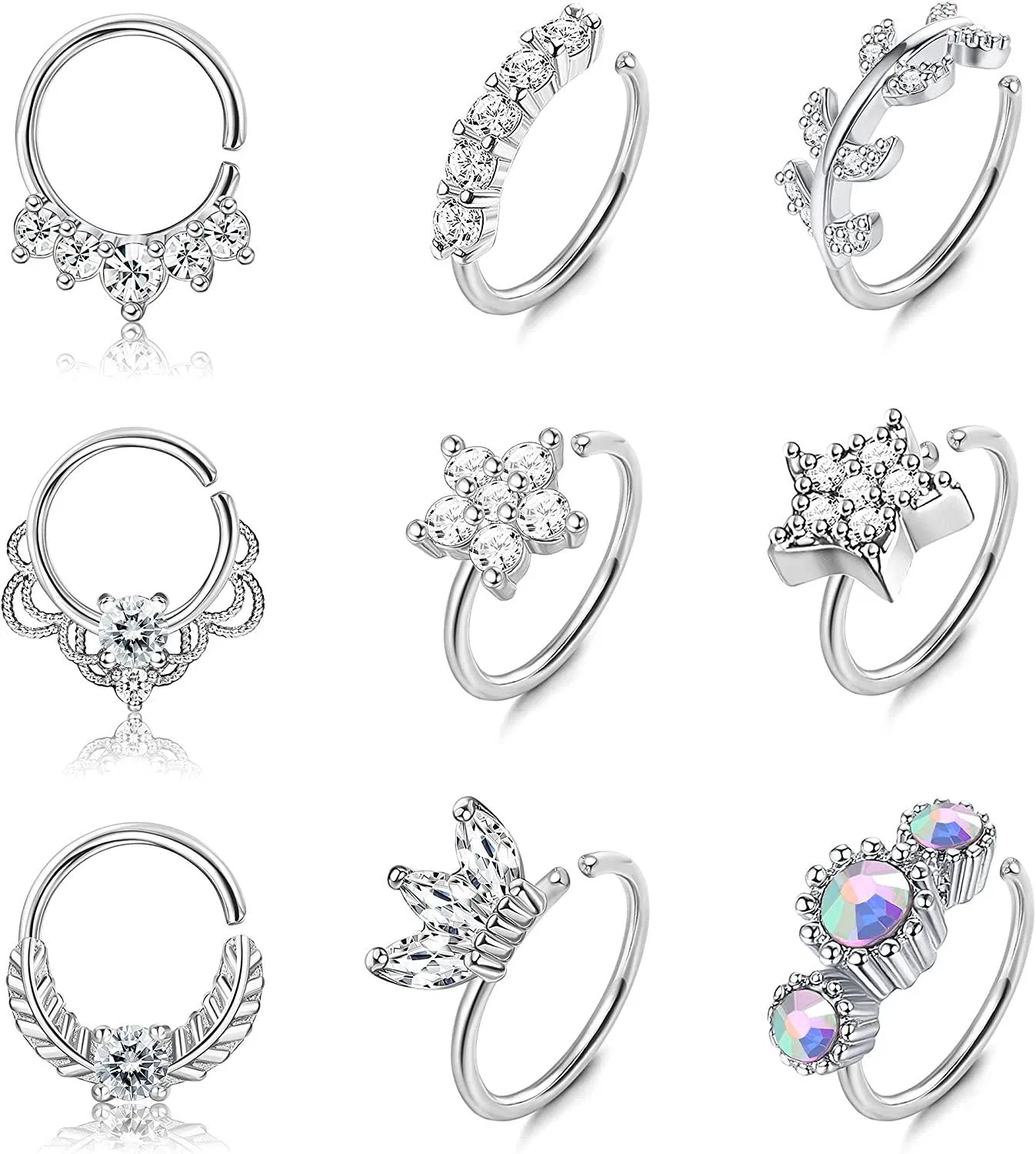 9Pcs 20G Edelstahl Nasen Ringe Schleife für Frauen Männer gepflastert CZ süße Knorpel Helix Ohrringe Schleife Körper Piercing für Nase Ohr