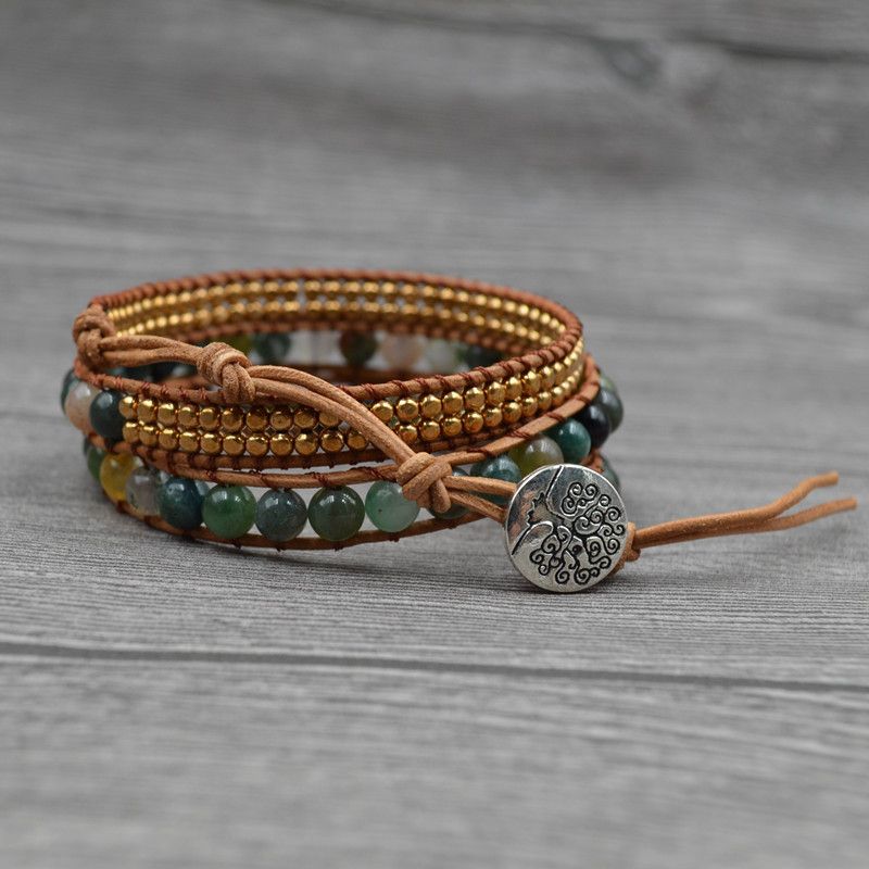 Retro Multilayer Indian Stone Beads Handgewebe weibliches Armband