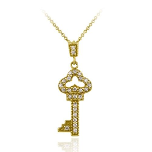 18 Karat Gold über Sterling Silber Designer-Inspired CZ Key Pendant