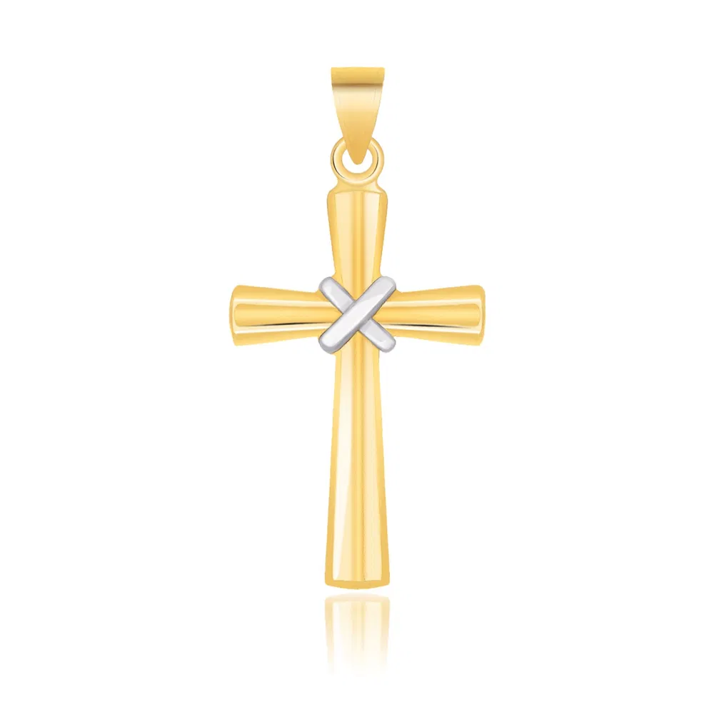 14 Karat Zwei-Ton - Gold Kreuz Anhänger mit einem Zentrum X-Design
