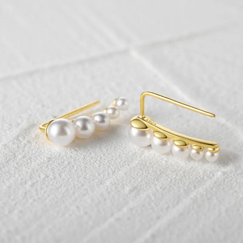S925 Sterling Silber Single Row Größe Pearl Stud Ohrringe