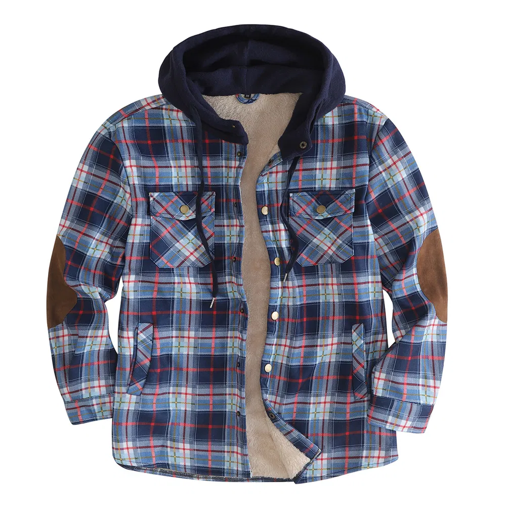 Männer Hooded Coat Plaid Flannel Button Jacket