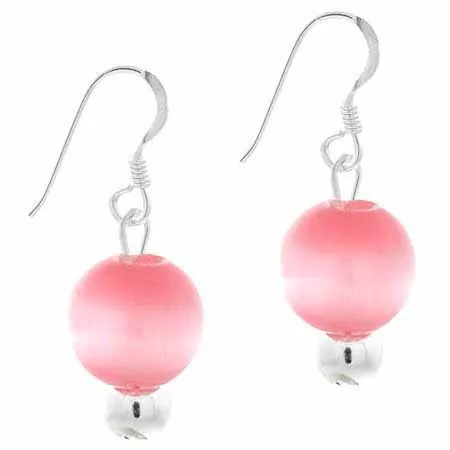 Sterling Silver Pink Cats Eye Bead Dangle Ohrringe