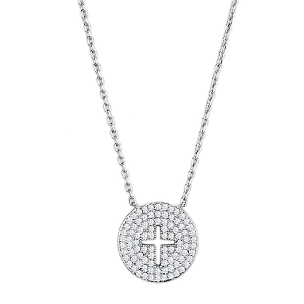 3W434 - Rhodium-Messing - Halskette mit AAA-Klasse CZ in Clear