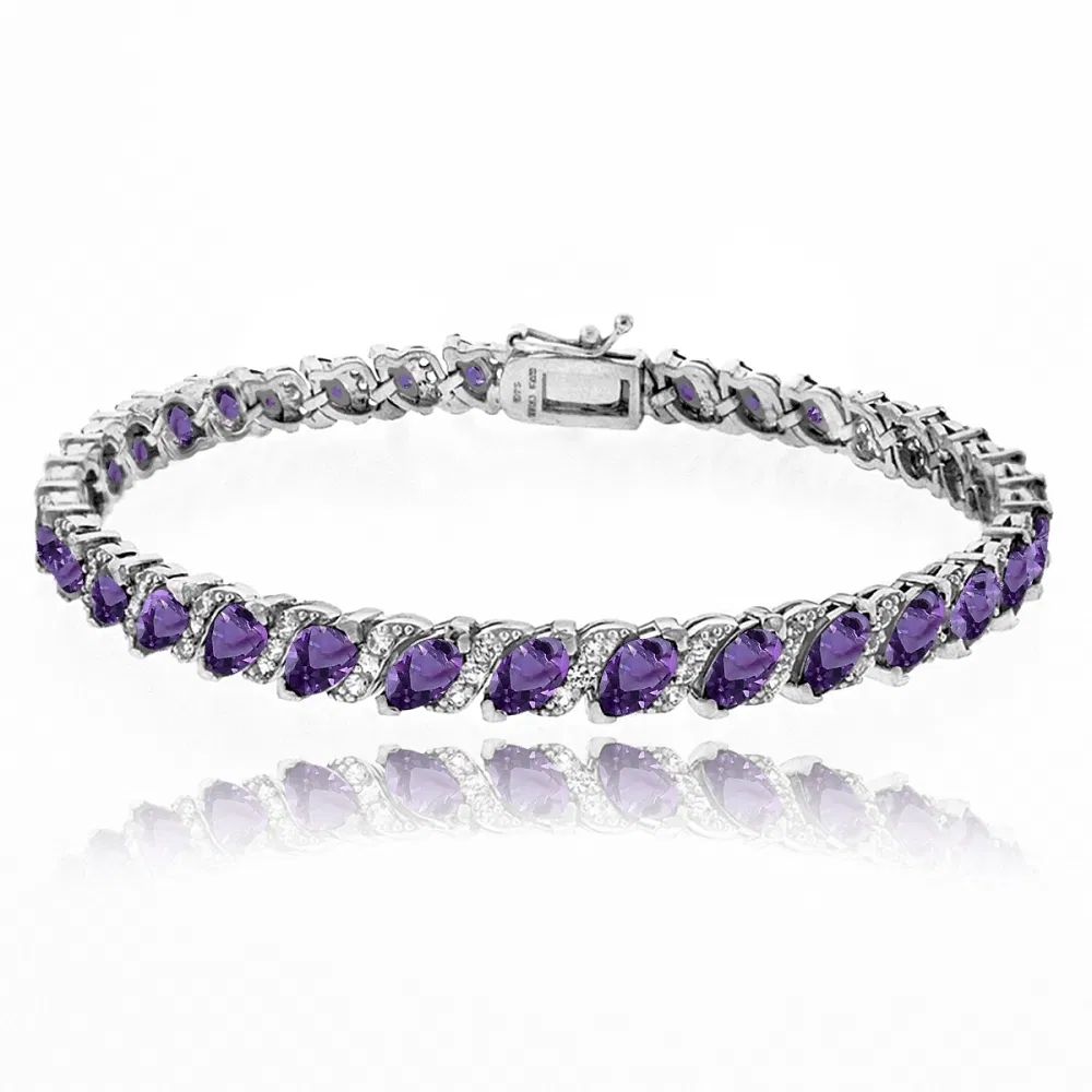 Afrikanisches Amethyst-Tennis - Armband mit weißen Topaz-Akzenten in Sterlingsilber