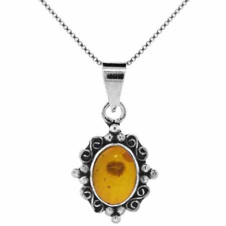 Sterling Silber Oval Amber Filigree Design Anhänger
