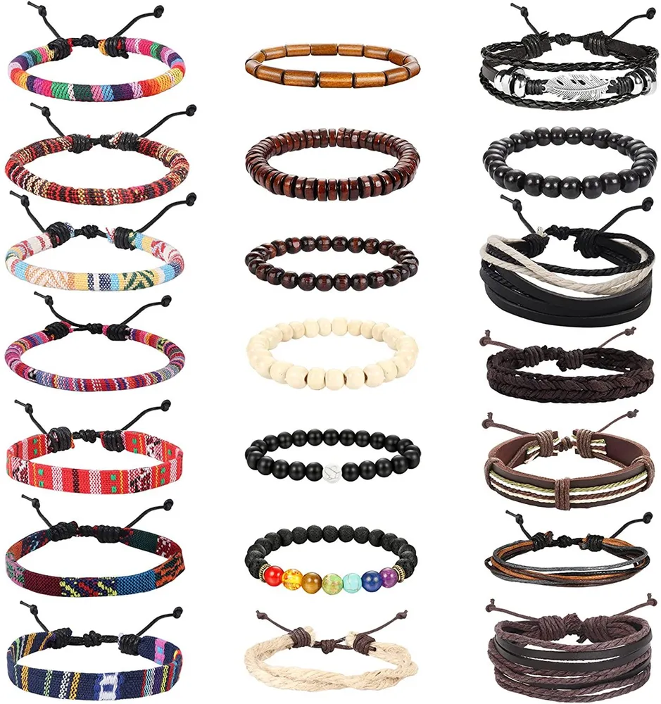 21pcs geflochten Armbänder für Männer Frauen Ethnische Stammesarmbänder Boho Hanf String Strand Armbänder