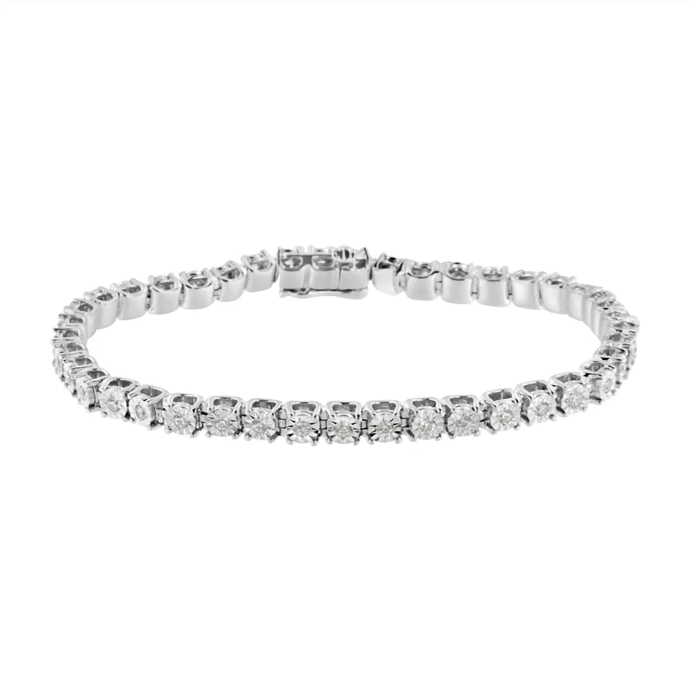 .925 Sterling Silver Miracle-Set Diamond Round Miracle Plate Tennis Armband (1 cttw, I-J Farbe, I3 Klarheit) - Größe 7,25